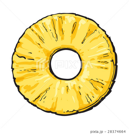 Peeled round pineapple slice with hole in middle Peeled round pineapple slice with hole in middle 28374664