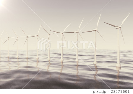 Offshore wind farm turbines caught in sunset sky 28375601