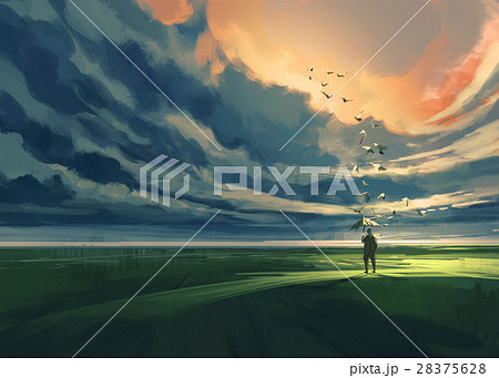 man holding an umbrella standing alone man holding an umbrella standing alone 28375628