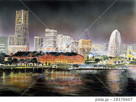 横浜港大桟橋 国際旅客ターミナルビル 野毛山公園のイラスト素材