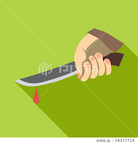 Hand holding knife with blood icon, flat style 28377724