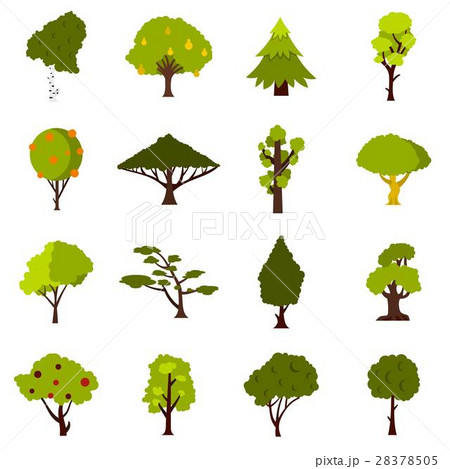 Green tree icons set, flat style 28378505