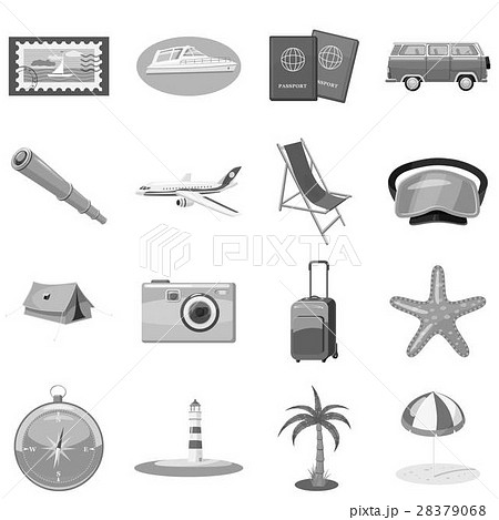 Beach holiday icons set, gray monochrome style Beach holiday icons set, gray monochrome style 28379068