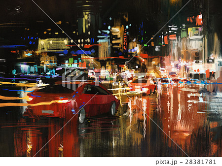 city street at night with colorful light city street at night with colorful light 28381781