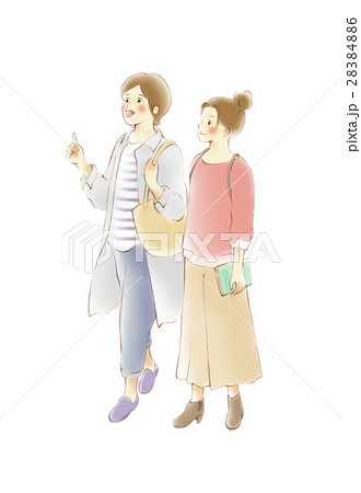 会話しながら歩く女性2人のイラスト素材 2846
