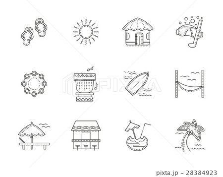 Hawaii Resort Flat Line Vector Icons Setのイラスト素材