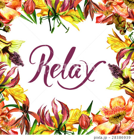 Tropical Hawaii leaves and flowers frame in a 28386939