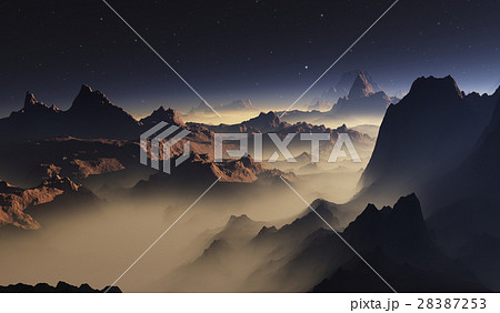 Sunset Martian landscape and night sky with stars 28387253