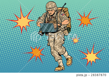 Cyber soldier with a computer 28387870