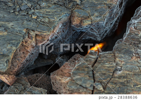 Fire at the crack of frozen lava field at 28388636