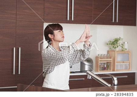 キッチンに立ち水仕事をする女性 28394835