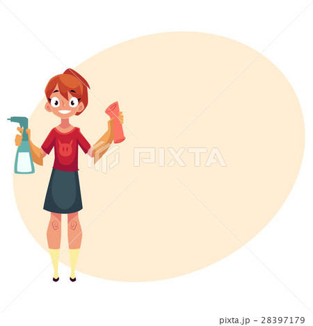 Teenage girl helping to clean house, washing 28397179