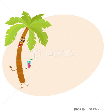 Funny tropical palm tree character holding a 28397266