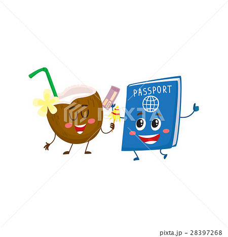 Funny passport and coconut characters, travelling 28397268