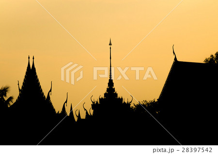 Silhouette Thai temple in sunset light 28397542