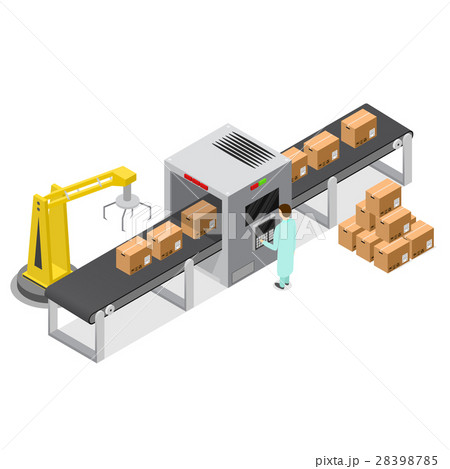 Factory Conveyor System Belt Isometric View Factory Conveyor System Belt Isometric View 28398785