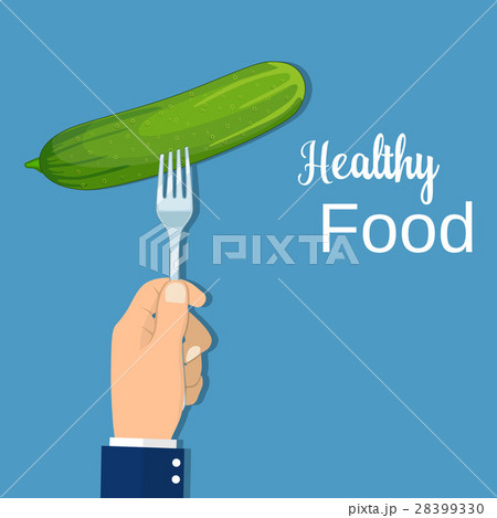 Hand hold a cucumber on a fork, 28399330