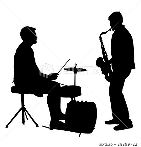 Silhouette Musician Drummer And Saxophonist のイラスト素材