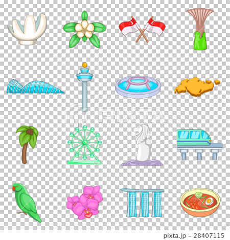 Singapore travel icons set, cartoon style 28407115