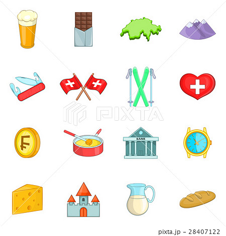 Switzerland Travel Icons Set Cartoon Styleのイラスト素材 28407122 Pixta