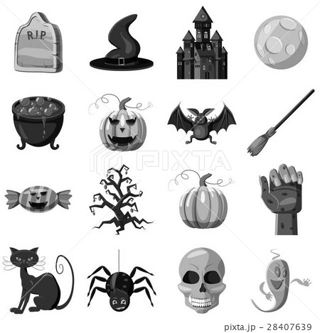 Halloween icons set, gray monochrome style Halloween icons set, gray monochrome style 28407639