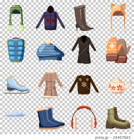 Winter wear icons set, cartoon style - Stock Illustration [28407665 ...