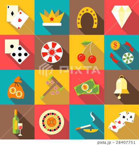 Casino icons set, flat style 28407751