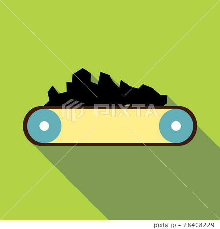 Conveyor belt carrying coal icon, flat style 28408229