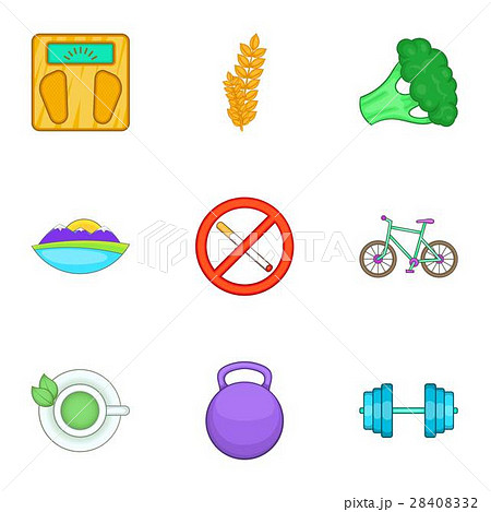 Healthy lifestyle icons set, cartoon style 28408332