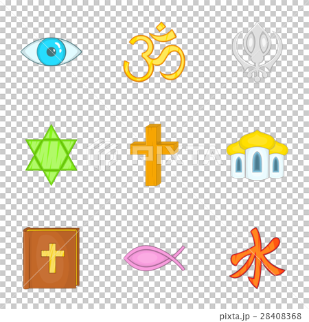 Spirituality icons set, cartoon style 28408368