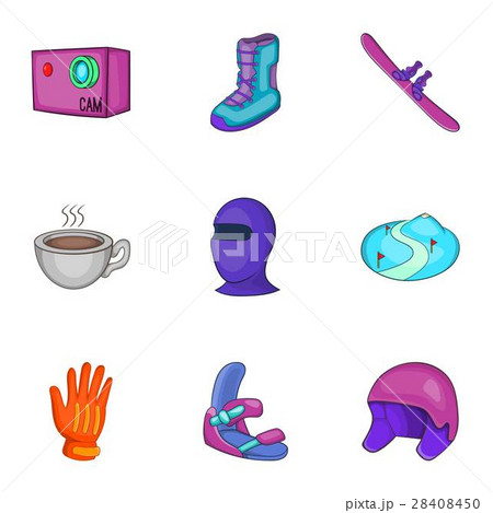 Winter skiing icons set, cartoon style 28408450