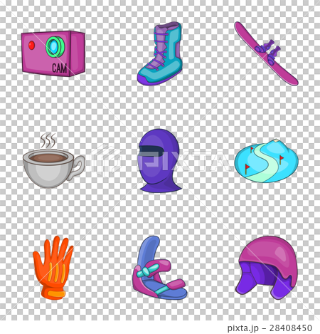 Winter skiing icons set, cartoon style 28408450