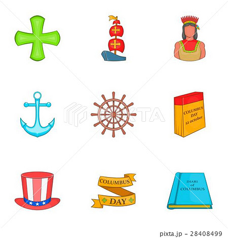 Columbus Day icons set, cartoon style 28408499
