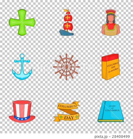 Columbus Day icons set, cartoon style 28408499