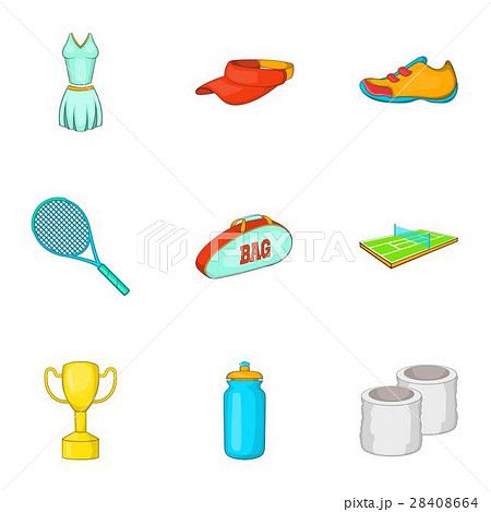 Big tennis icons set, cartoon style Big tennis icons set, cartoon style 28408664