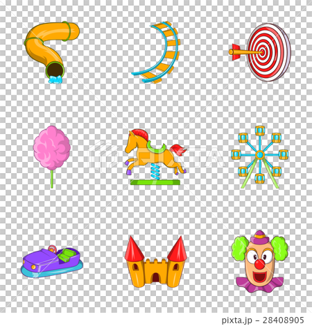 Children rides icons set, cartoon style Children rides icons set, cartoon style 28408905