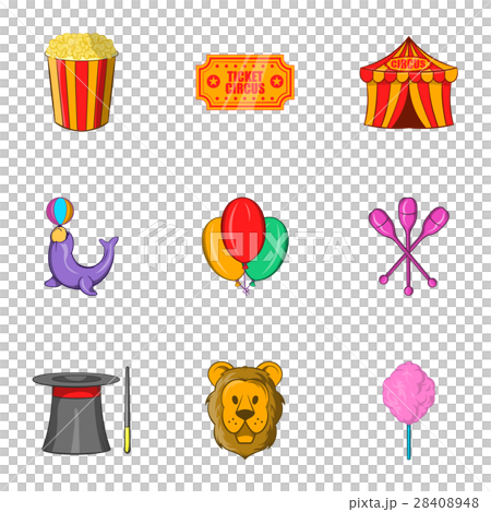 Circus chapiteau icons set, cartoon style Circus chapiteau icons set, cartoon style 28408948
