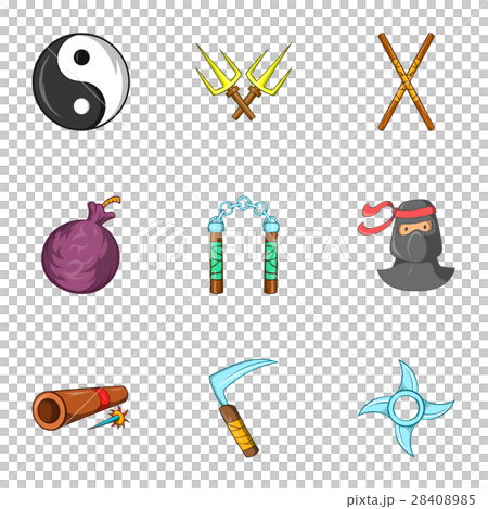 Ninja icons set, cartoon style 28408985