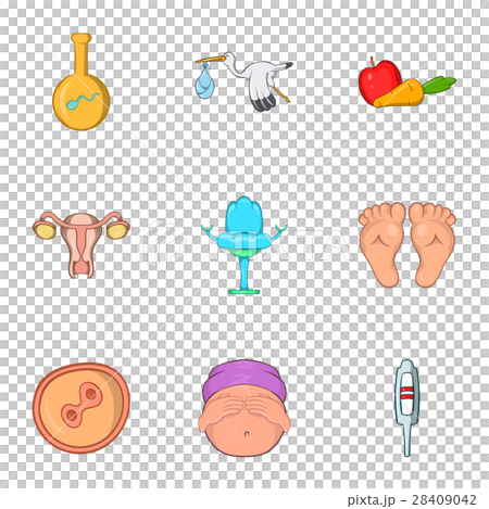 Kid in mother stomach icons set, cartoon style Kid in mother stomach icons set, cartoon style 28409042