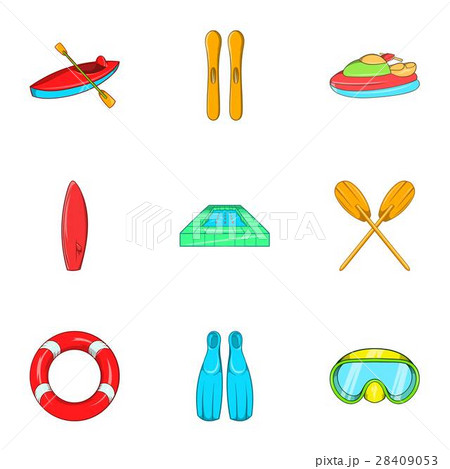 Swimming on water icons set, cartoon style 28409053