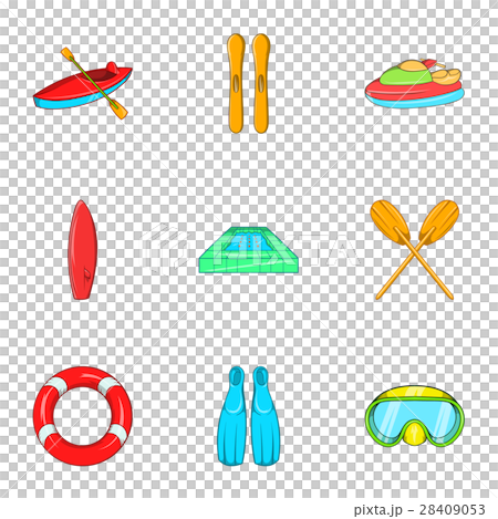 Swimming on water icons set, cartoon style 28409053