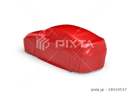 3d rendering of a car covered by red cloth 28410537