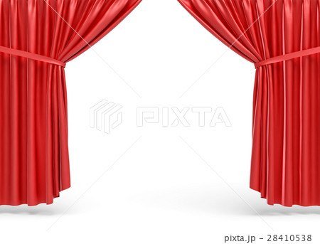3d rendering of red opened stage curtains on white 28410538