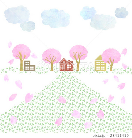 桜のある風景のイラスト素材