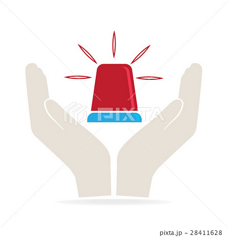 Siren in hand icon, warning sign 28411628