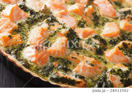 Freshly baked Savory quiche with salmon 28413562