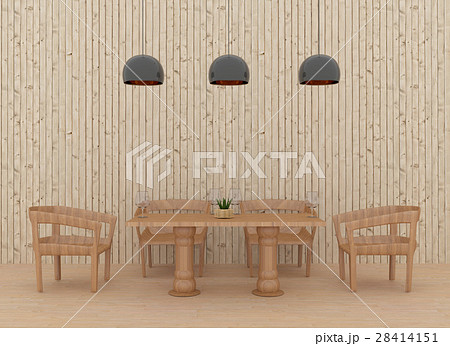 dining room in wooden style interior in 3D 28414151