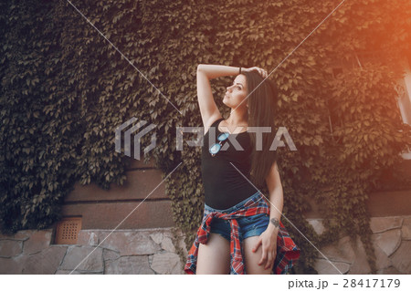 young girl walking in the city 28417179