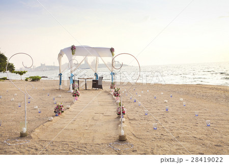 Romantic dinner setup on the beach Romantic dinner setup on the beach 28419022