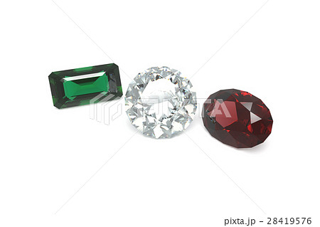 宝石 ダイヤ ルビーとエメラルドのイラスト素材